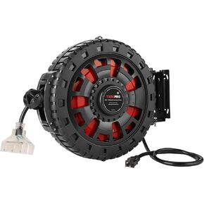 75FT Retractable Extension Cord Reel, 14AWG/3C SJTOW Heavy Duty Power Cord with Lighted Triple Tap Outlet, 13A Circuit Breaker, 180° Swivel Removable Bracket for Wall/Ceiling Mount, UL Listed