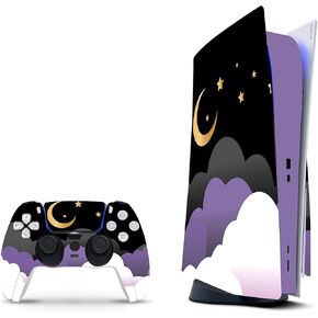 ZOOMHITSKINS Compatible with PS5 Digital Version (No Disk Version) Skin, Moon Black Sky Star Cute Anime Kawaii, Durable, Bubble-free, Precisely Cut