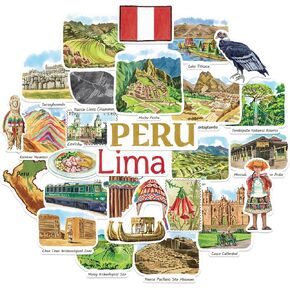 ملصقات سفر بيرو Sacred Peru Sacred (28pcs) - ألوان مائية ، ماتشو بيتشو ، ليما ، شارات ذات طابع بيرو للمجلات ، كتب القصاصات ، الأمتعة