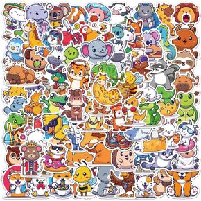 100 Pieces Funny Cartoon Animals Stickers for Laptop Water Bottle,DIY Cute Animal Stickers Vinyl Decals for Scrapbook Luggage Skateboard Bicycle Helmet,Adults Teens Party Favor