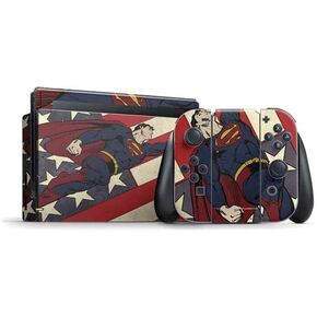 Skinit Decal Gaming Skin Compatible with Nintendo Switch Bundle - Officially Licensed DC Comics Superman Vintage Pose American Flag Design