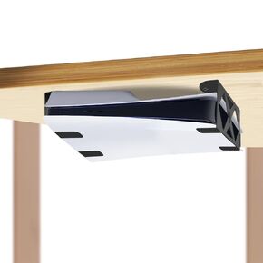 Under Desk Holder Shelf Storage Rack Compatible with PS5/PS5 Slim/Pro Stealth Mount Space Saving Metal Securing Stand Hanger with Accessories Silicone Protective Covers Easy Install Black