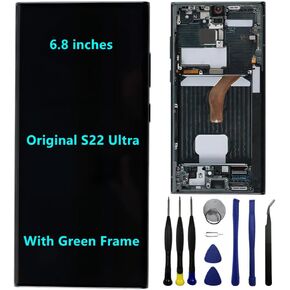6.8" Original AMOLED 120 HZ for Samsung Galaxy S22 Ultra Screen Replacemen OEM S22ultra 5G S908U S908U1 S908B S908E Display Touch Screen Digitizer Assembly (with Black Frame+Tools)