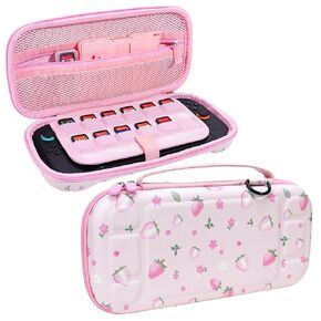FIWWAT Switch 2 Case Carrying Case- for Nintendo Switch 2 2025 Accessories, Hard Shell Protective Cover Travel Bag with 10 Game Card Slots, for Girls Cute Strawberry Pink (Attachable Shoulder Strap)