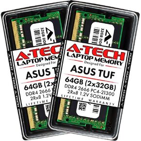 A-Tech 32GB Kit (2 x 16GB) DDR4 2666MHz RAM for ASUS TUF FX505, FX505GT Gaming Laptop Notebooks | PC4-21300 SODIMM 260-Pin Non-ECC Unbuffered Memory RAM Upgrade Kit