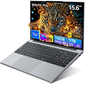 15.6 inch Gaming Laptop 2025, Laptop Computer with N95 Quad-Core up to 3.4GHz, 16GB DDR4 1TB SSD, Backlit Keyboard, Fingerprint Unlock, FHD 1920 * 1080, WiFi5, BT4.2, Win 11 Pro(Silver)