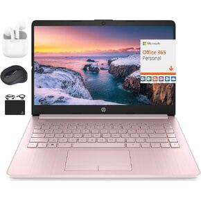 HP New 14" HD Ultral Light Thin Laptop, Quad-Core Intel Celeron Processor, 16GB RAM, 628GB (128GB eMMC+ 500GB Ext), Wi-Fi, Upto 11 Hours, Windows 11S + 1 Year Office 365+HubxcelAccessory,Rose Gold