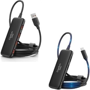 Qeefun 10Gbps USB 3.2 Hub with 4 USB A Data Ports, USB 3.2 Gen 2 Splitter, Bundle of USB C Hub 10Gbps, 4 Ports USB-C 3.2 Data Splitter, USB 3.2 Gen 2 Adapter with 100W Power Charging Port