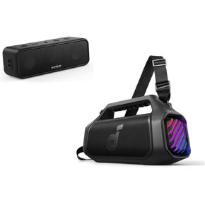 Soundcore Boom 2 Plus Outdoor Speaker, 140W, 2+2 Channel, BassUp 2.0, 20H, Fast Charge,RGB Lights,Power Bank Anker 3 Portable Bluetooth Speaker - Wireless, IPX7 Waterproof, 24H Playtime