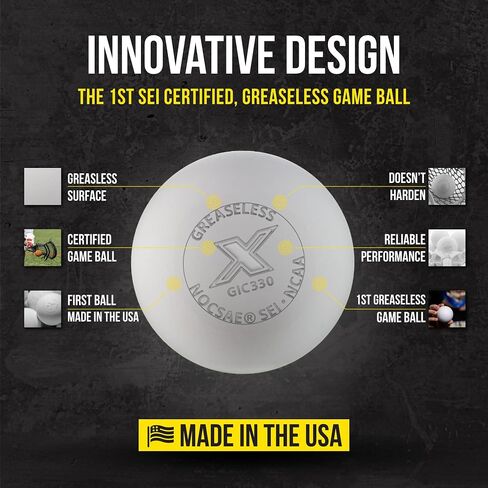 X Greaseless Lacrosse Balls by Guardian Innovations, 3 Pack, White - Official Ball of NCAA Championships - Meets NOCSAE Standards and SEI/NCAA/NFHS Certified in Saudi Arabia