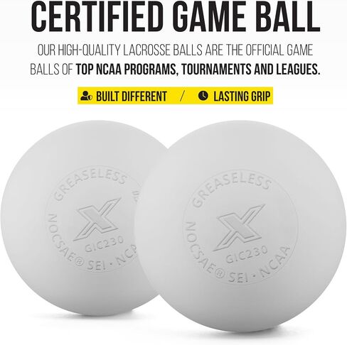 X Greaseless Lacrosse Balls by Guardian Innovations, 3 Pack, White - Official Ball of NCAA Championships - Meets NOCSAE Standards and SEI/NCAA/NFHS Certified in Saudi Arabia