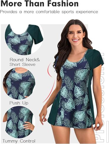 فستان سباحة نسائي من قطعة واحدة من ECUPPER مع بدلة استحمام قصيرة الأكمام in Kuwait