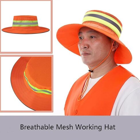 High Visibility Reflective Sun Hat Summer Wide Brim Work Safety Bucket Hat Outdoor UV Protection Worker Boonie Hats in Saudi Arabia