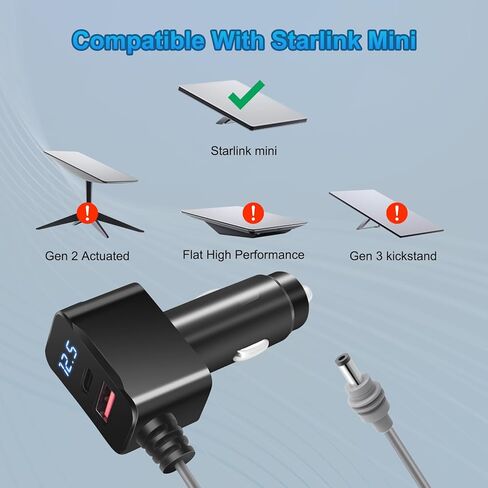 كابل طاقة Mini Starlink ، ولاعة سجائر 3M/10ft إلى DC Starlink Mini Power Cable لشحن شاحنة RV ، محول شاحن سيارة 12V-24V مع موانئ USB C و USB A. in Saudi Arabia