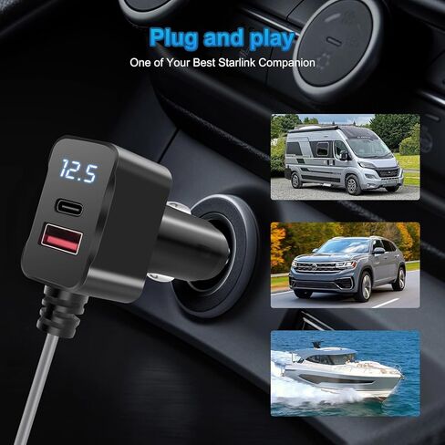 كابل طاقة Mini Starlink ، ولاعة سجائر 3M/10ft إلى DC Starlink Mini Power Cable لشحن شاحنة RV ، محول شاحن سيارة 12V-24V مع موانئ USB C و USB A. in Saudi Arabia