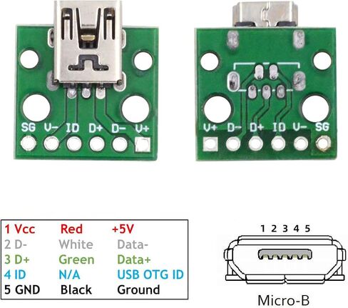 مجموعة Cablecc 5 قطع من DIY OEM USB2.0-Micro Male رأسية مع لوحة PCB 2Pin التلامس (طول رأس الذكور 7 مم) نوع لحام التجميع in Kuwait