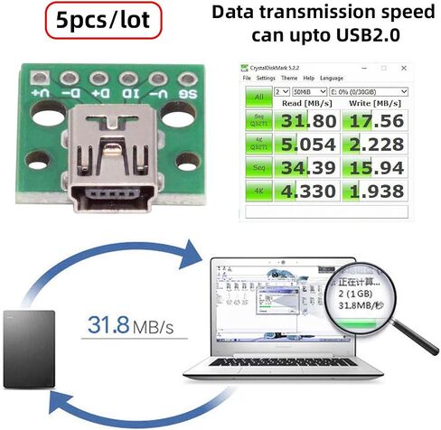مجموعة Cablecc 5 قطع من DIY OEM USB2.0-Micro Male رأسية مع لوحة PCB 2Pin التلامس (طول رأس الذكور 7 مم) نوع لحام التجميع in Kuwait