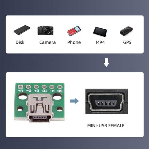 مجموعة Cablecc 5 قطع من DIY OEM USB2.0-Micro Male رأسية مع لوحة PCB 2Pin التلامس (طول رأس الذكور 7 مم) نوع لحام التجميع in Kuwait