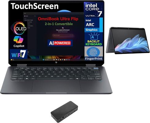 HP OmniBook Ultra Flip AI Powered 2-in-1 Laptop 14.0" Touchscreen OLED 2.8K Display (Intel Ultra 7-256V, 16GB LPDDR5X, 2TB PCIe SSD, Backlit KB, Fingerprint, 2 Thunderbolt 4, Win 11 Home) w/USB-C Dock in Saudi Arabia