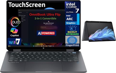 HP OmniBook Ultra Flip AI Powered 2-in-1 Laptop 14.0" Touchscreen OLED 2.8K Display (Intel Ultra 7-256V, 16GB LPDDR5X, 2TB PCIe SSD, Backlit KB, Fingerprint, 2 Thunderbolt 4, Win 11 Home) w/USB-C Dock in Saudi Arabia
