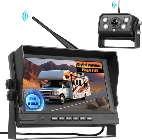 9 Inch Monitor Wireless Backup Camera System with Loop Recording, 12-24V for Truck, Trailer, RV, Bus Reversing Camera IP68 Waterproof Night Vision, Waterproof Back Up Camera Kit in Saudi Arabia