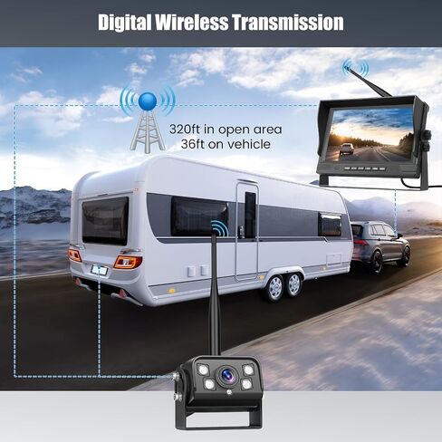 9 Inch Monitor Wireless Backup Camera System with Loop Recording, 12-24V for Truck, Trailer, RV, Bus Reversing Camera IP68 Waterproof Night Vision, Waterproof Back Up Camera Kit in Saudi Arabia