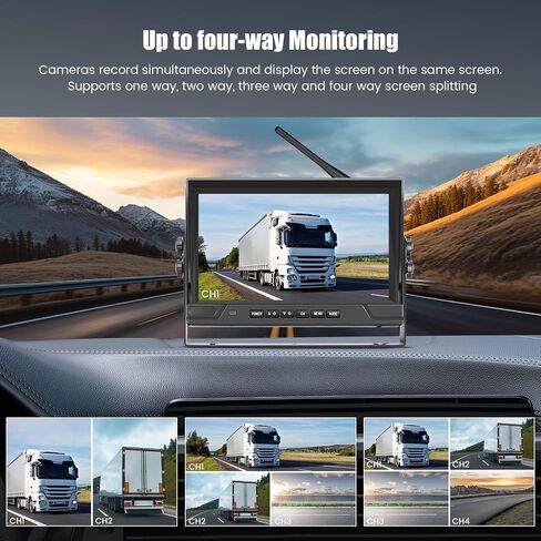 9 Inch Monitor Wireless Backup Camera System with Loop Recording, 12-24V for Truck, Trailer, RV, Bus Reversing Camera IP68 Waterproof Night Vision, Waterproof Back Up Camera Kit in Saudi Arabia
