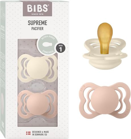 BIBS Baby Pacifier Newborn Pacifiers 2-Pieces 0 to 6 Months Food Grade Material Natural Rubber BPA Free Large Air Holes For More Safety Size-1 Made In Denmark in Saudi Arabia