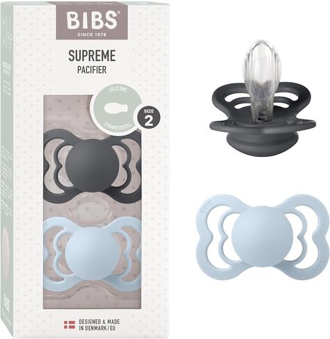 BIBS Supreme Baby Pacifier 2-Pack | Made in Denmark | BPA Free Dummy Soother, Symmetrical Nipple. Silicone, Size 1 (0-6 Months), Mustard / Petrol in Saudi Arabia