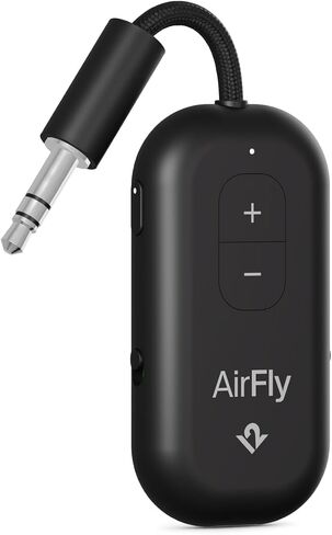 AirFly Pro 2 – Bluetooth Adapter for Airplane, Pair 2 AirPods or Wireless Headphones – 3.5mm AUX Bluetooth Transmitter and Receiver for Cars, Boats, Treadmills, TVs– Airplane Travel Essentials, Black in Saudi Arabia