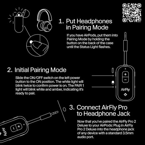 AirFly Pro 2 – Bluetooth Adapter for Airplane, Pair 2 AirPods or Wireless Headphones – 3.5mm AUX Bluetooth Transmitter and Receiver for Cars, Boats, Treadmills, TVs– Airplane Travel Essentials, Black in Saudi Arabia