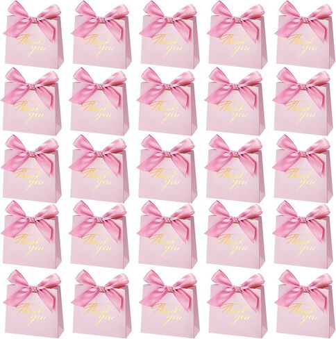 80 Pack Small Thank You Boxes Mini Party Favor Gift Bags with Bow Ribbon Treat Paper Bags for Wedding Baby Shower Party Bridesmaid Celebration (Blue Ribbon, Stylish Style) in Saudi Arabia