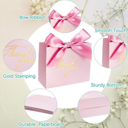 80 Pack Small Thank You Boxes Mini Party Favor Gift Bags with Bow Ribbon Treat Paper Bags for Wedding Baby Shower Party Bridesmaid Celebration (Blue Ribbon, Stylish Style) in Saudi Arabia