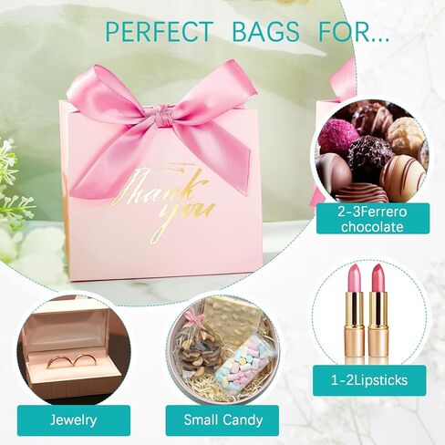 80 Pack Small Thank You Boxes Mini Party Favor Gift Bags with Bow Ribbon Treat Paper Bags for Wedding Baby Shower Party Bridesmaid Celebration (Blue Ribbon, Stylish Style) in Saudi Arabia