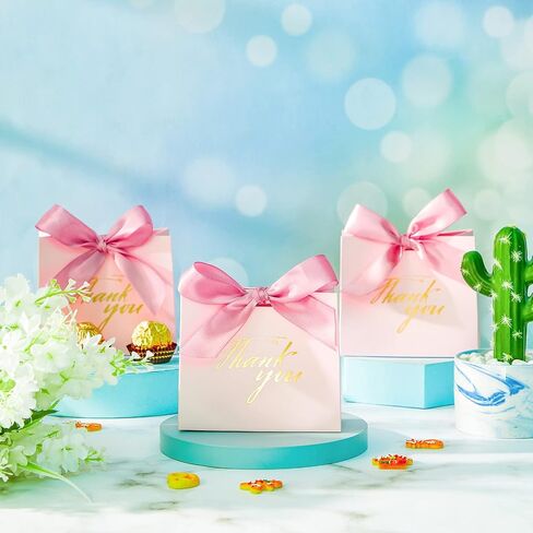 80 Pack Small Thank You Boxes Mini Party Favor Gift Bags with Bow Ribbon Treat Paper Bags for Wedding Baby Shower Party Bridesmaid Celebration (Blue Ribbon, Stylish Style) in Saudi Arabia