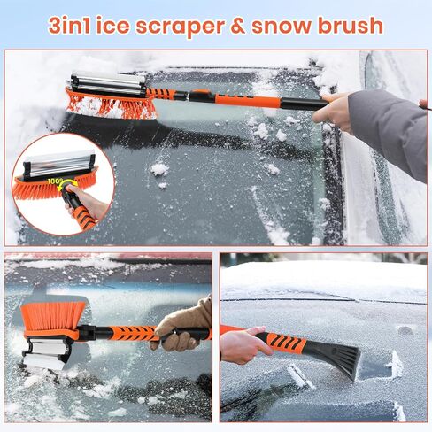 3in1 Snow Brush and Ice Scraper for Car Windshield,42'' Extendable Heavy Duty Snow Broom Vehicle Snow Removal Tool for Car SUV Trucks in Saudi Arabia