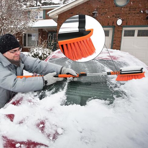 3in1 Snow Brush and Ice Scraper for Car Windshield,42'' Extendable Heavy Duty Snow Broom Vehicle Snow Removal Tool for Car SUV Trucks in Saudi Arabia