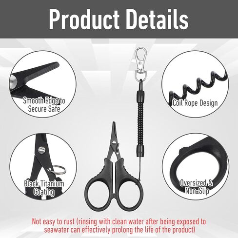 3 Pieces Fishing Scissors, Portable Stainless Steel Fishing Braided Line Cutter Titanium Coating with Hook and Retractable Coil Lanyards Fish Accessories Gift in Kuwait