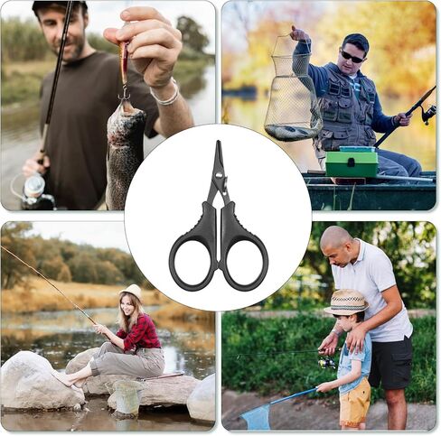 3 Pieces Fishing Scissors, Portable Stainless Steel Fishing Braided Line Cutter Titanium Coating with Hook and Retractable Coil Lanyards Fish Accessories Gift in Kuwait