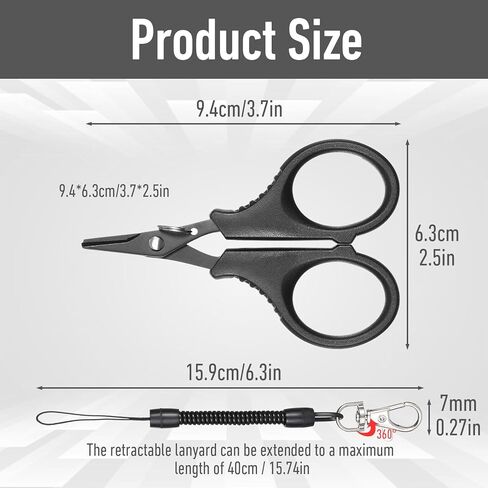3 Pieces Fishing Scissors, Portable Stainless Steel Fishing Braided Line Cutter Titanium Coating with Hook and Retractable Coil Lanyards Fish Accessories Gift in Kuwait