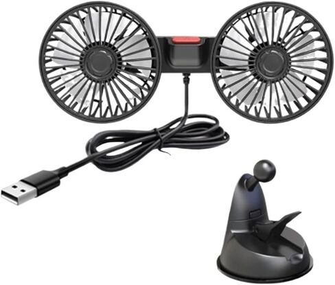 USB 5V Ventilation Fan Dual Head Car Suction Cup Fan 360 Degree Rotation Adjustable 3 Speeds in Saudi Arabia