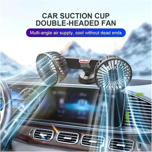 USB 5V Ventilation Fan Dual Head Car Suction Cup Fan 360 Degree Rotation Adjustable 3 Speeds in Saudi Arabia