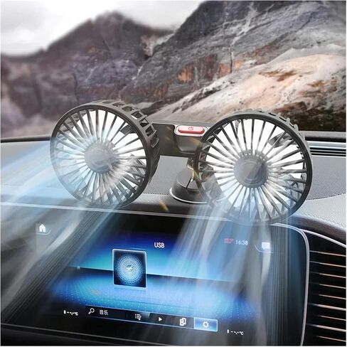 USB 5V Ventilation Fan Dual Head Car Suction Cup Fan 360 Degree Rotation Adjustable 3 Speeds in Saudi Arabia