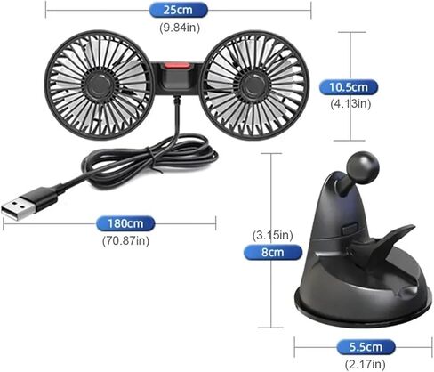 USB 5V Ventilation Fan Dual Head Car Suction Cup Fan 360 Degree Rotation Adjustable 3 Speeds in Saudi Arabia