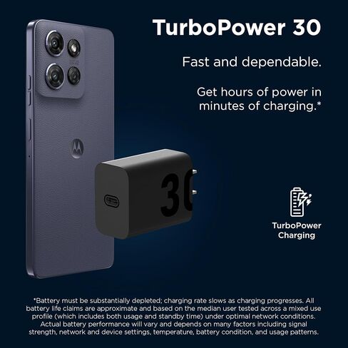 شاحن Motorola TurboPower بقوة 125 واط GaN مع كابل USB-C إلى USB-C بقدرة 6.5 أمبير يحمل علامة إلكترونية لأجهزة Moto Edge 30 Ultra، وأجهزة الكمبيوتر المحمولة عالية الطاقة من النوع C in Kuwait
