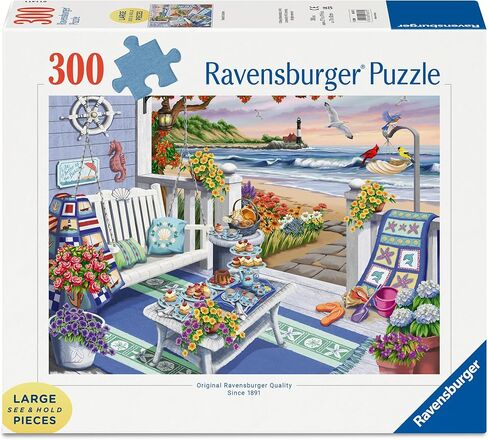 سلسلة Ravensburger المريحة: لغز الصور المقطوعة Seaside Sunshine 300 قطعة كبيرة الحجم للبالغين - كل قطعة فريدة من نوعها، تقنية Softclick تعني أن القطع تتناسب معًا بشكل مثالي in Saudi Arabia