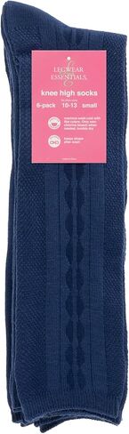 Girls 6 Pair Pack Soft Uniform Cable Dress Knee High Socks Comfort Seam Toe White or Navy Sizes Small to Large in Saudi Arabia