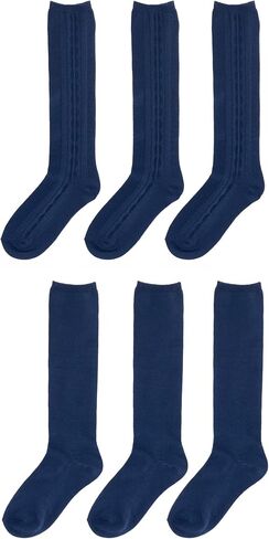 Girls 6 Pair Pack Soft Uniform Cable Dress Knee High Socks Comfort Seam Toe White or Navy Sizes Small to Large in Saudi Arabia