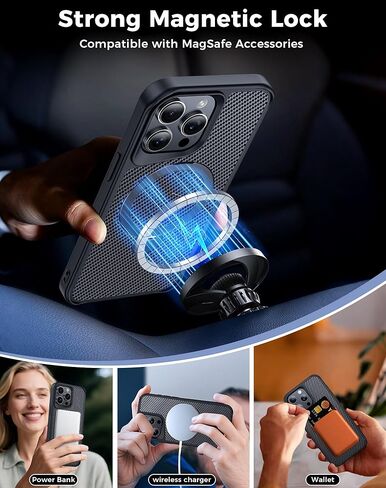 FlyReal مصمم لحالة iPhone 15 Pro مع حامل مغناطيسي 360 درجة ، حالة هاتف ألياف الكربون [متوافقة مع Magsafe] [حماية عسكرية 16 قدمًا] مع حلقة الوقوف 6.1 '' ، الأسود in Kuwait
