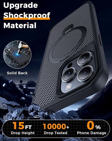 FlyReal مصمم لحالة iPhone 15 Pro مع حامل مغناطيسي 360 درجة ، حالة هاتف ألياف الكربون [متوافقة مع Magsafe] [حماية عسكرية 16 قدمًا] مع حلقة الوقوف 6.1 '' ، الأسود in Kuwait